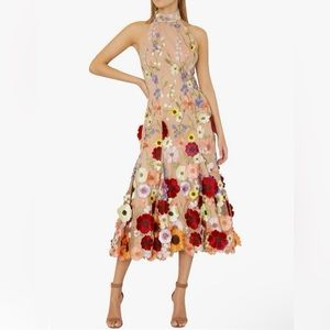Floral Appliqué Midi Dress